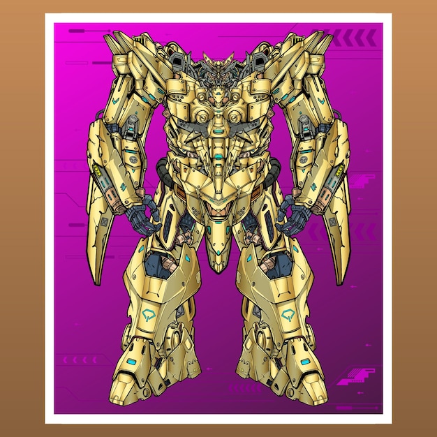 Mobile Fight gundam design mecha robot construido por cabeza brazo cuerpo pierna arma ilustración