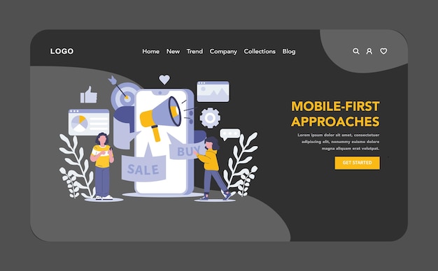 Mobilefirst se acerca a la web en modo nocturno o oscuro o a la página de aterrizaje priorizando el diseño receptivo para