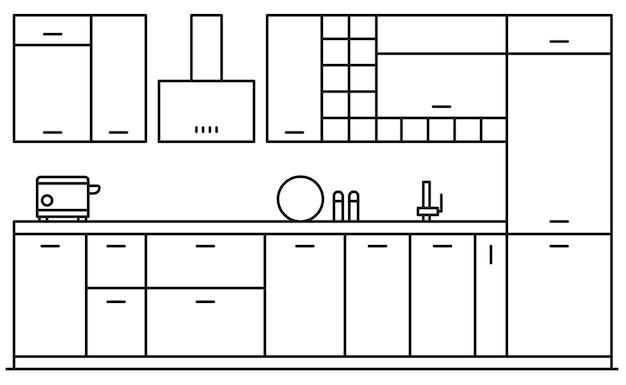 Mobiliario de cocina Ilustración de una cocina moderna con varios electrodomésticos y electrodomésticos