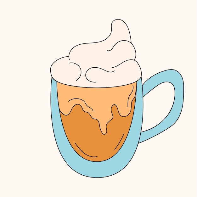 Moca de chocolate blanco en estilo arte lineal Taza de vidrio con café Ilustración vectorial aislada sobre fondo blanco
