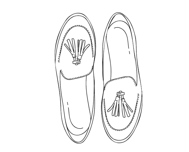 Vector mocasines con borlas. doodle ilustración vectorial, dibujado a mano, dibujo lineal