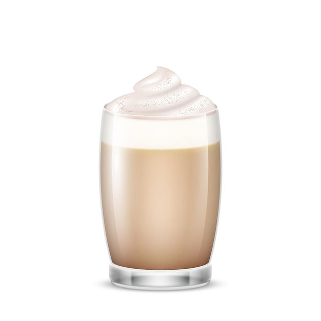 Mocha en vaso de vidrio transparente Bebida de café caliente recién hecho en taza Café con leche y crema batida