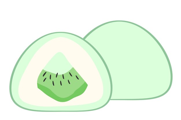 Vector mochi postre de arroz tradicional japonés. bola de harina de arroz con kiwi