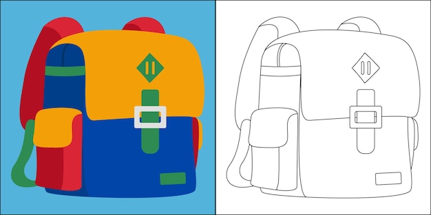 Mochila adecuada para la ilustración de vector de página para colorear de los niños