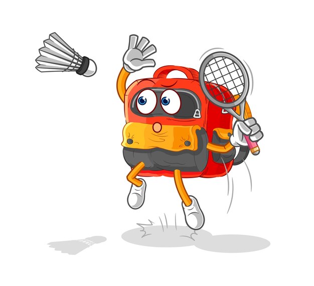 Mochila aplastar en vector de mascota de dibujos animados de dibujos animados de bádminton