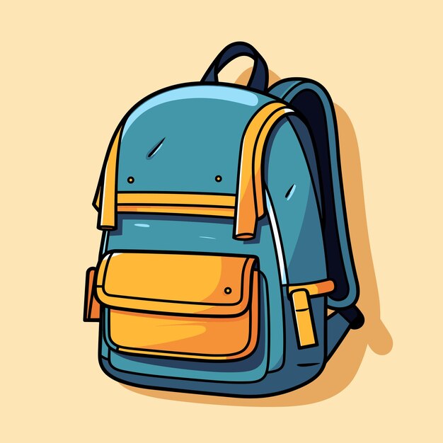 Vector una mochila azul con fondo amarillo y una mochila azul.