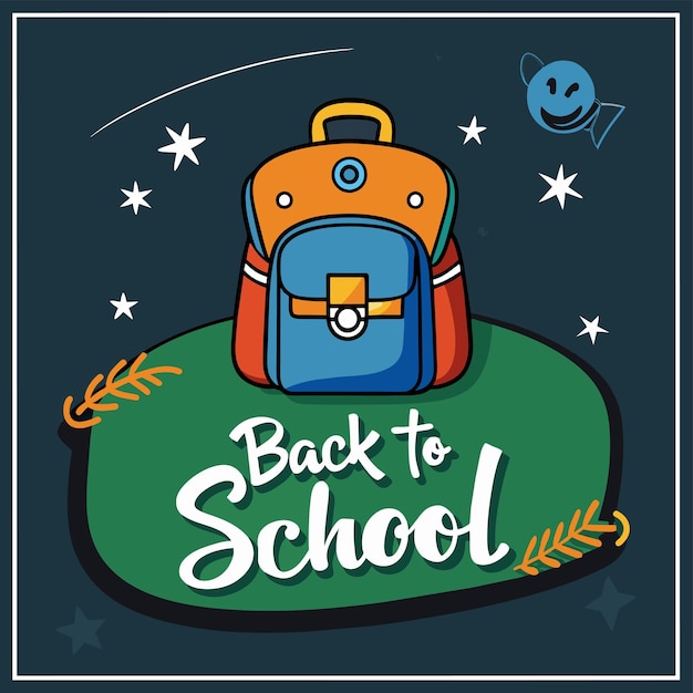 una mochila azul con las palabras de regreso a la escuela escritas en ella