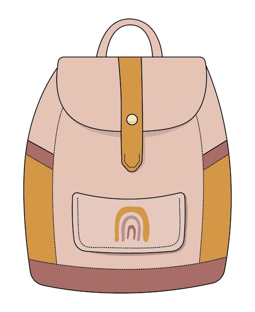 Mochila boho con ilustración vectorial de color arcoiris en tonos beige jengibre y marrón