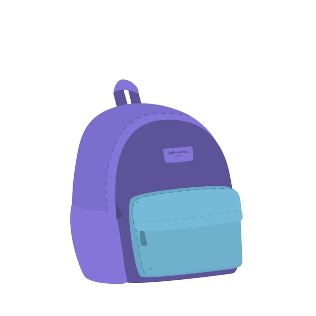 Mochila escolar morada dibujos animados educativos aislados