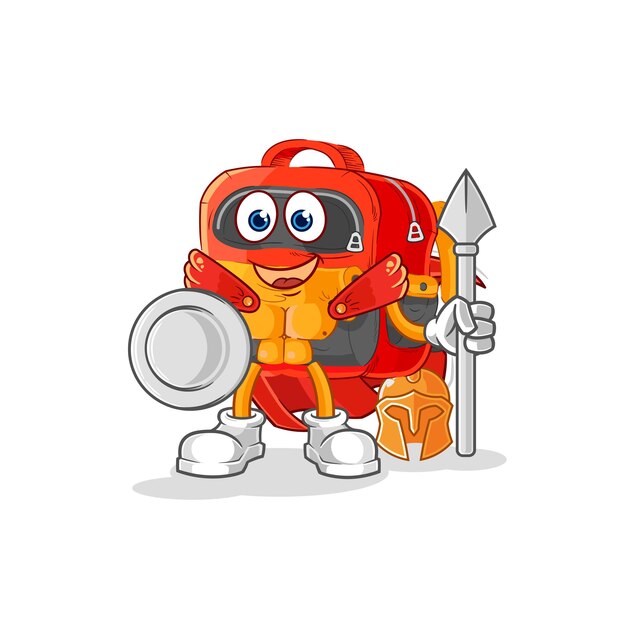 Mochila espartano personaje de dibujos animados mascota vector