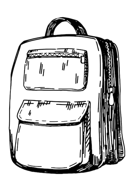 Mochila garabato Boceto de mochila escolar Ilustración vectorial dibujada a mano Regreso a la escuela contorno clipart aislado sobre fondo blanco