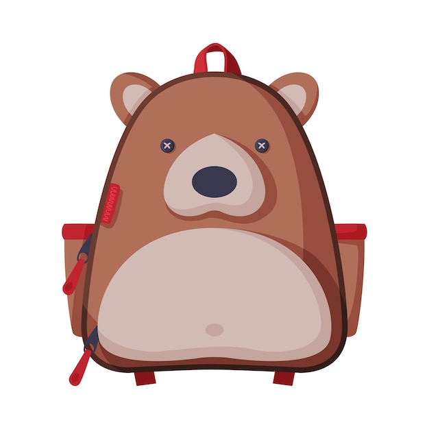 mochila infantil en forma de oso vista frontal de los niños de la escuela mochila ilustración vectorial de estilo plano