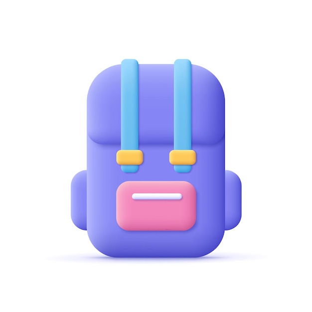 Mochila mochila escolar educación y concepto de regreso a la escuela icono de vector 3d estilo minimalista de dibujos animados