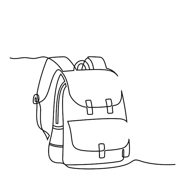 Vector mochila mochila escolar para estudiantes de escuela en estilo de línea continua concepto de regreso a la escuela dibujar a mano