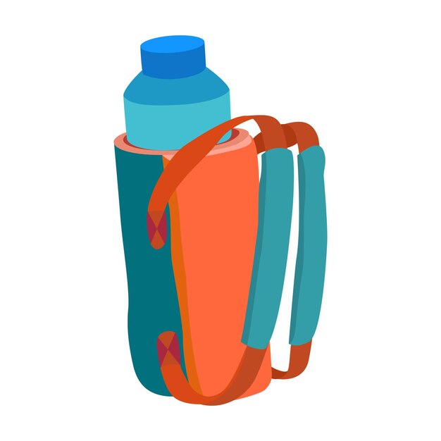 Vector la mochila naranja y toscacolored que tiene una ilustración de vector de botella de agua potable