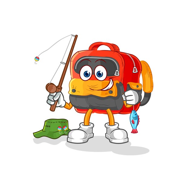 Mochila pescador ilustración vector de caracteres