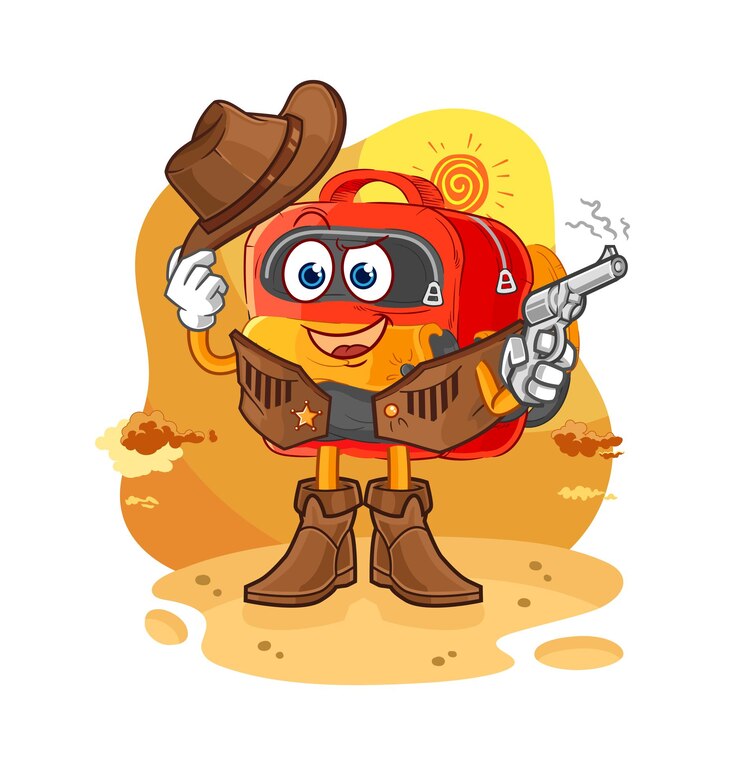Vector mochila vaquero con vector de caracteres de pistola