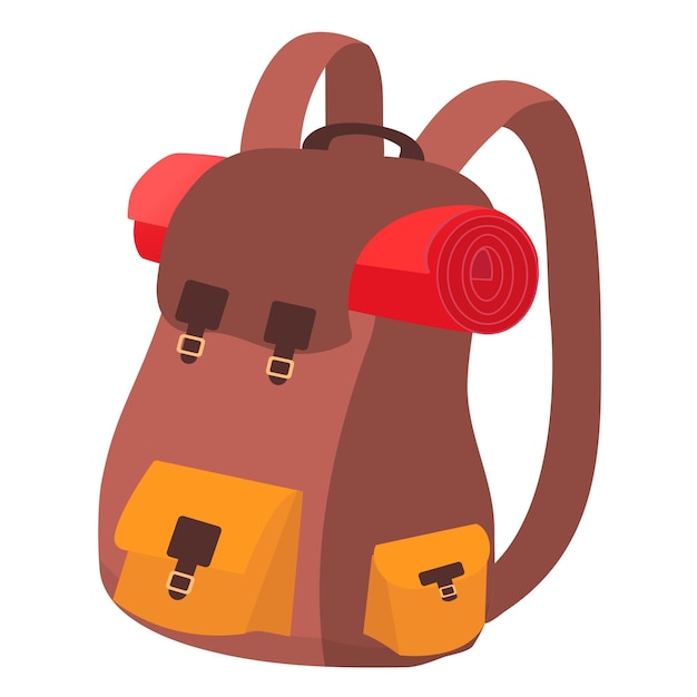 Vector mochila de viaje con colchoneta para senderismo mochila de senderismo ilustración de dibujos animados vectoriales