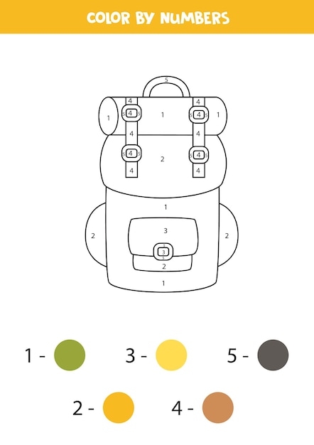 Mochila de viaje de colores por números Hoja de trabajo para niños