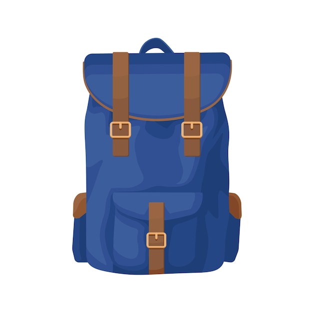 Mochila vintage azul con correas para la ilustración vectorial de dibujos animados de senderismo Bolsa retro al aire libre para la gira