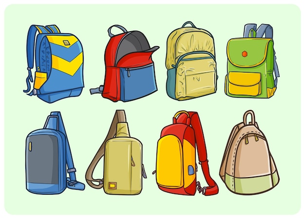 Mochilas divertidas y coloridas en estilo doodle