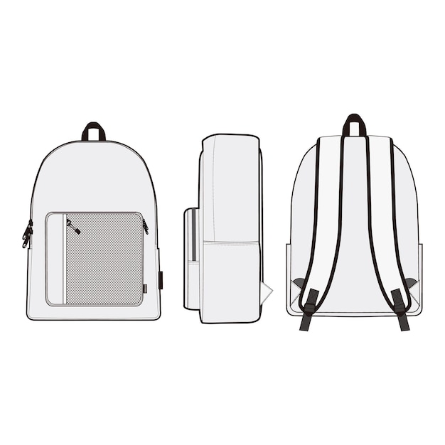 Mochilera con bolsillo delantero Dibujo técnico Múltiples vistas