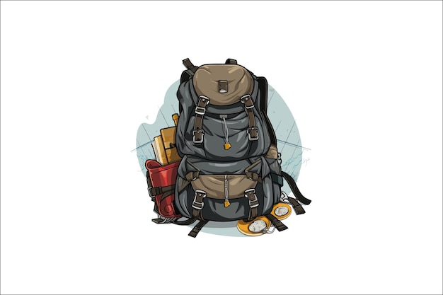 Mochilera campamento vectorial mochilera bolsa de viaje senderismo acampada y escalada deporte juego de mochilera