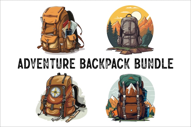 Mochilera campamento vectorial mochilera bolsa de viaje senderismo acampada y escalada deporte juego de mochilera