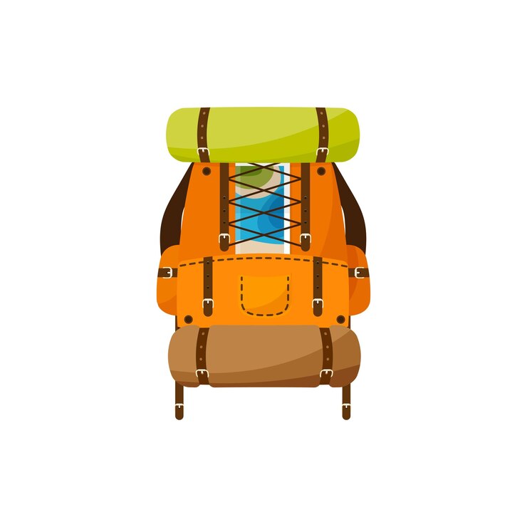 Vector mochilera en una ilustración vectorial de estilo plano bolsa escolar viaje acampada o senderismo equipaje turístico