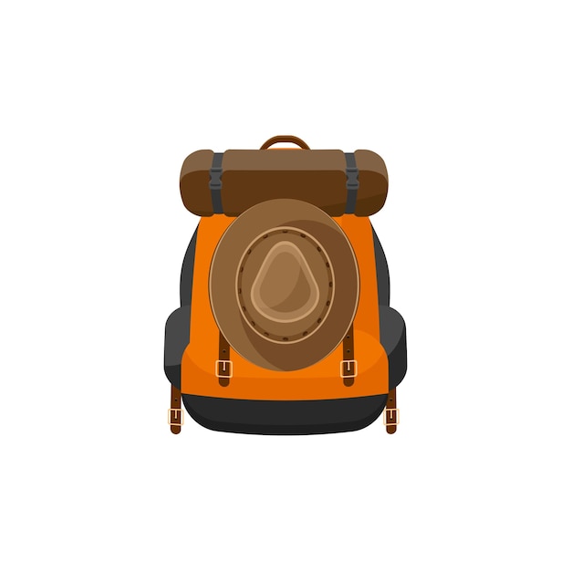 Mochilera en una ilustración vectorial de estilo plano bolsa escolar viaje acampada o senderismo equipaje turístico