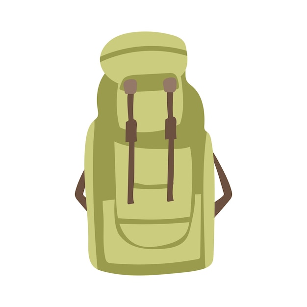 Mochilera de senderismo verde en diseño plano Mochilera con correas y bolsillos Ilustración vectorial aislada
