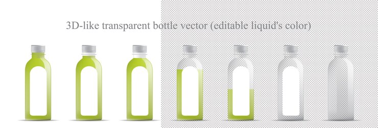 Vector mock up de botella transparente (vidrio, plástico)