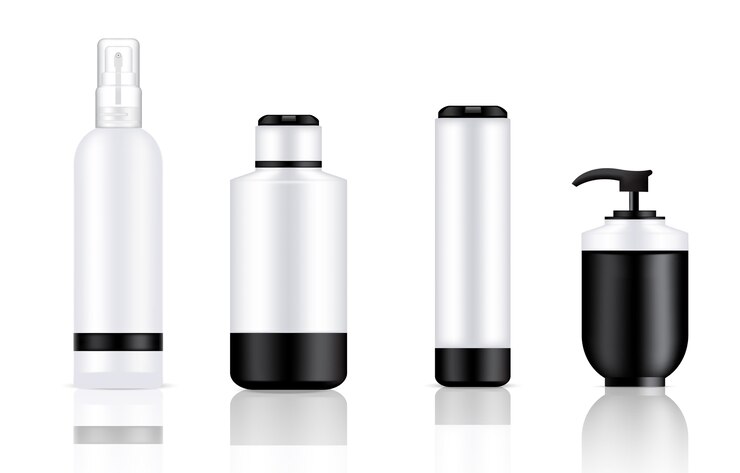 Vector mock up fondo de botellas de bomba cosmética realista