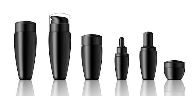 Mock up Realistic Black Cosmetic and Dropper Bottle