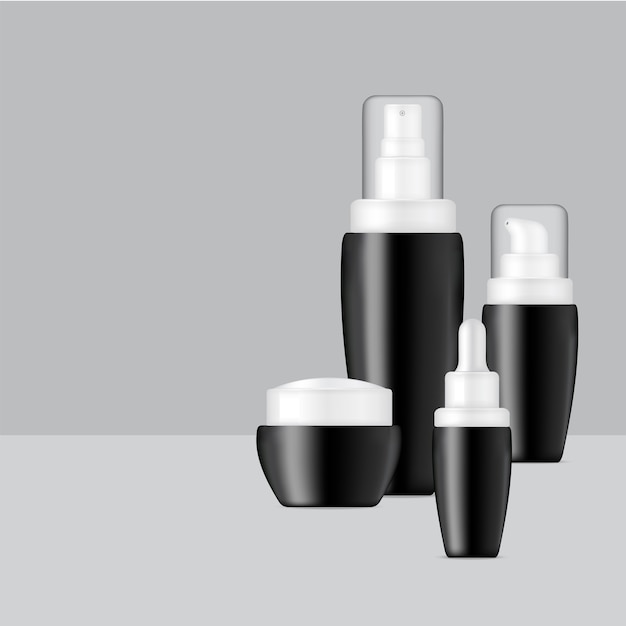 Mock up Realistic Black Cosmetic Bottles Product