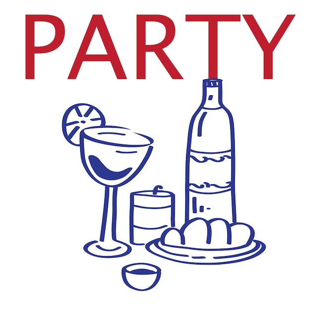 Mocktail y pastel para la fiesta Ilustración simple
