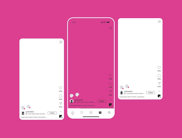 Mockup de la aplicación móvil de Instagram en rosa