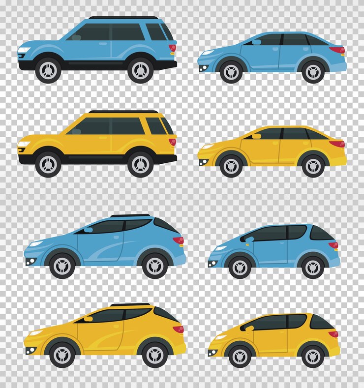 Vector mockup cars colores azul y amarillo aislado.