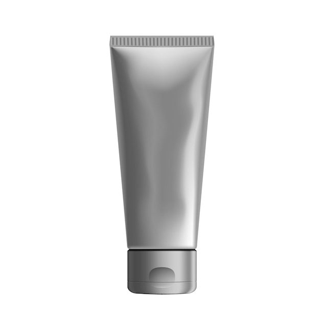 Mockup de embalaje exprimido en tubo de lámina de plata 3D