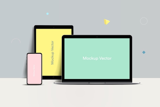 Vector mockup laptop tablet y smartphone ilustración vectorial