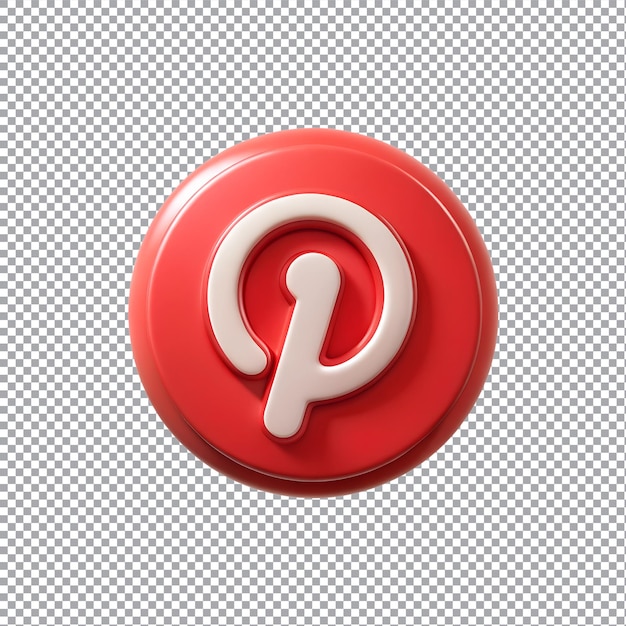Mockup del logotipo del icono de Pinterest 3D aislado en un fondo transparente