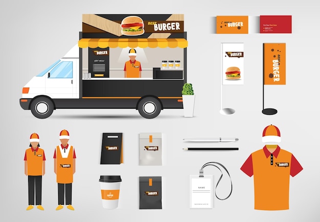 Mockup de la marca de los camiones de comida de hamburguesas