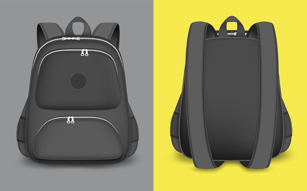 Vector mockup mockup set vector ilustración aislada realista mochila escolar negra mochila con cremallera han ...