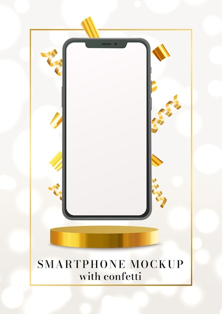 Mockup de smartphone con confeti dorado