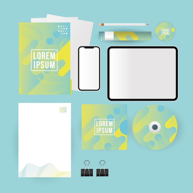 Mockup tablet smartphone cd y diseño de papel de plantilla de identidad corporativa y tema de marca