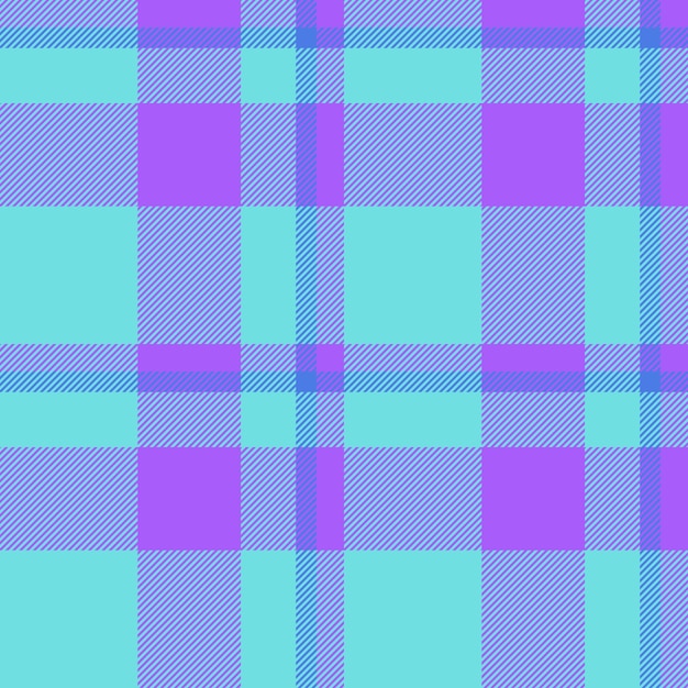 Mockup de tela de tartan textil de los años 50 con fondo de patrón a cuadros de vector de tabla con textura de control sin costuras en colores azul azulado y violeta