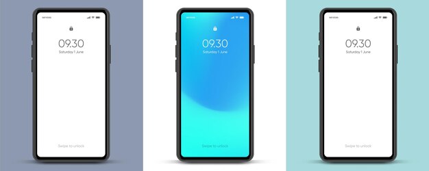 Mockup de teléfono inteligente de alta calidad en 3D con diferentes ángulos y fondo aislado para mostrar la aplicación móvil