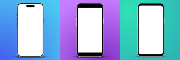 Mockup de teléfono inteligente de alta calidad en 3D con diferentes ángulos y fondo aislado para mostrar la aplicación móvil