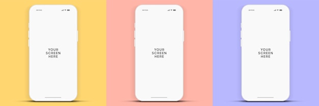 Mockup de teléfono inteligente de alta calidad en 3D con diferentes ángulos y fondo aislado para mostrar la aplicación móvil