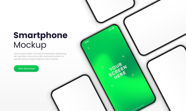 Mockup de teléfono inteligente de alta calidad en 3D con diferentes ángulos y fondo aislado para mostrar la aplicación móvil
